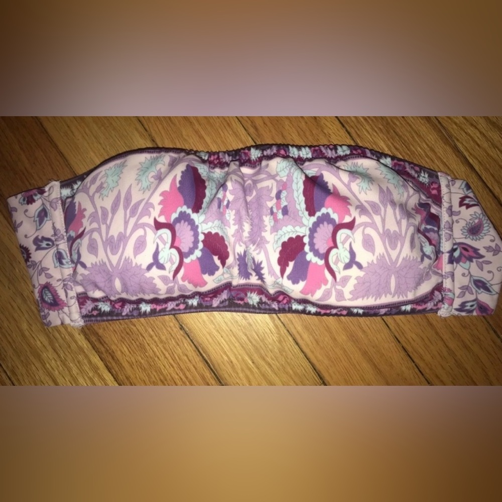Victorias Secret Purple Floral Paisley Tube Bandeau Swimsuit Bathing Suit Bikini - Picture 3 of 7